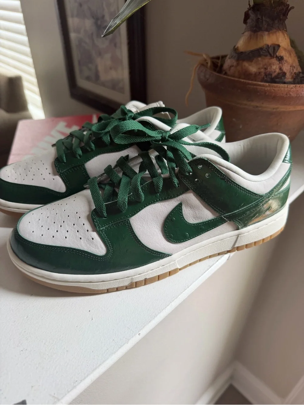 Nike Women’s Low-Top Sneaker - White, Green & Gold Accents